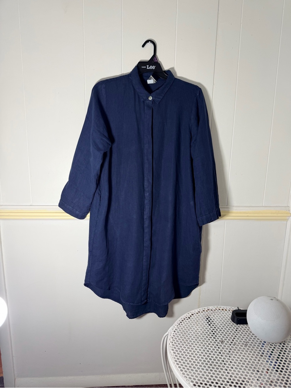 Match Point Navy Long Sleeve Linen Shirt Dress - Size XL